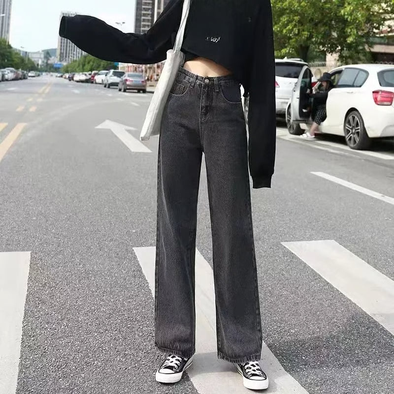 Trendy Women's Jeans, High Waisted, Slimming, Loose Fit, Draped Straight Leg Bell Bottoms