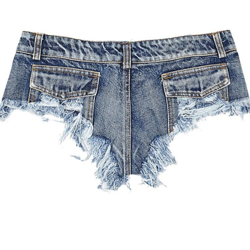 Sexy Super Low Waist Denim Shorts for Women, Nightclub Slim Fit with Broken Holes Design
