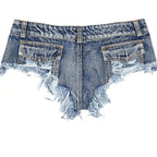 Sexy Super Low Waist Denim Shorts for Women, Nightclub Slim Fit with Broken Holes Design