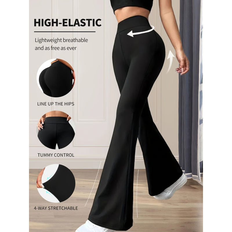 Womens High Waisted Slim Fit Flared Pants Wide Leg Long Black Trousers for Spring and Summer