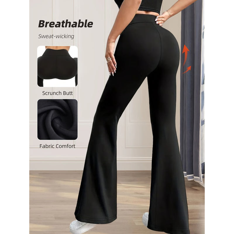 Womens High Waisted Slim Fit Flared Pants Wide Leg Long Black Trousers for Spring and Summer