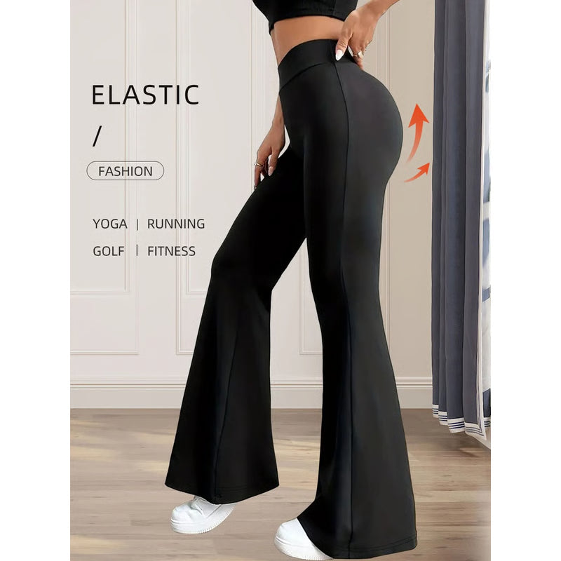 Womens High Waisted Slim Fit Flared Pants Wide Leg Long Black Trousers for Spring and Summer