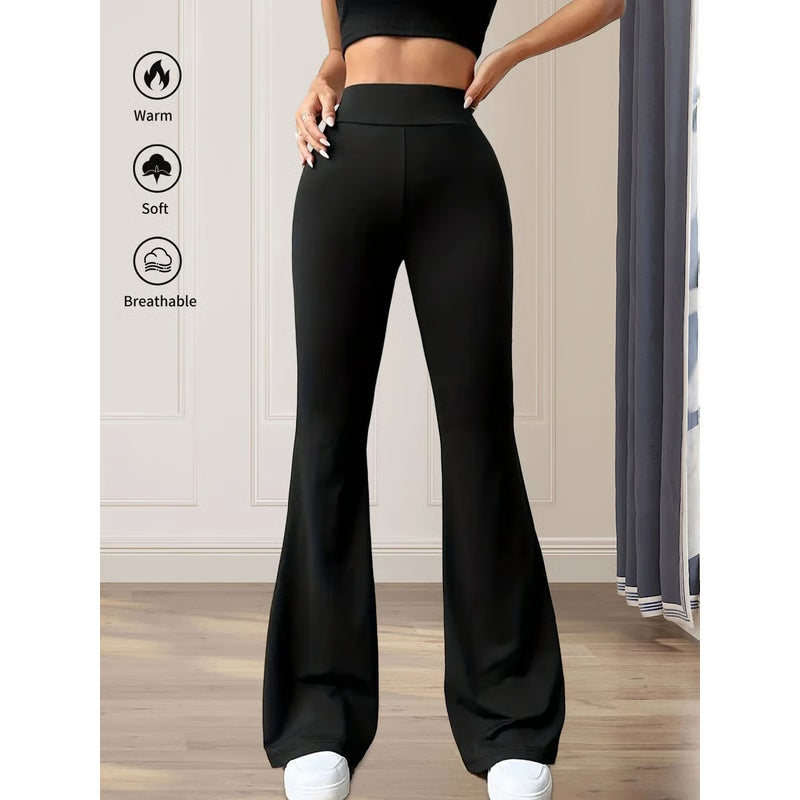 Womens High Waisted Slim Fit Flared Pants Wide Leg Long Black Trousers for Spring and Summer
