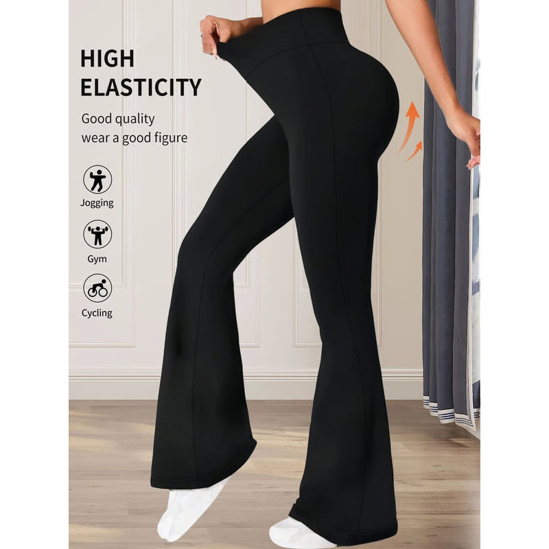 Womens High Waisted Slim Fit Flared Pants Wide Leg Long Black Trousers for Spring and Summer
