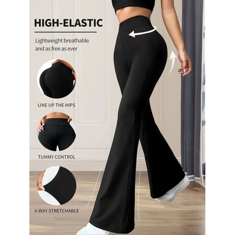 Womens High Waisted Slim Fit Flared Pants Wide Leg Long Black Trousers for Spring and Summer