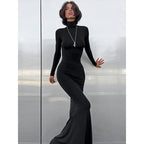 Elegant Dresses For Women, Sexy Solid Turtleneck, Full Sleeves Sheath Long Party Dress, Female Fashion Vestidos