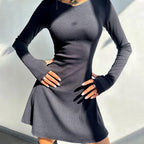 Winter New Black Sexy Short Dress, Elegant And Pretty Women Dresses, V Neck Long Sleeve Slim Solid Color Mini Dress
