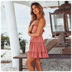 Women Fashion Solid Color Lace Strap Elegant Summer Dress Seaside Vacation Wear