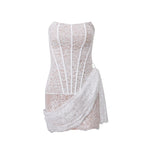 Candyhot Elegant Lace Strapless Dress, Sexy See-Through Bandage Mini Dress for Women, Summer Slim Street Party Dress