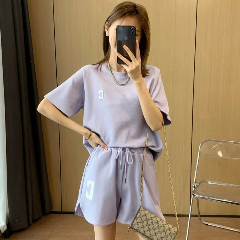 Womens Summer Two Piece Casual T Shirt and Shorts Set