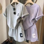 Womens Summer Two Piece Casual T Shirt and Shorts Set