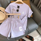 Womens Summer Two Piece Casual T Shirt and Shorts Set