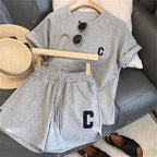 Womens Summer Two Piece Casual T Shirt and Shorts Set