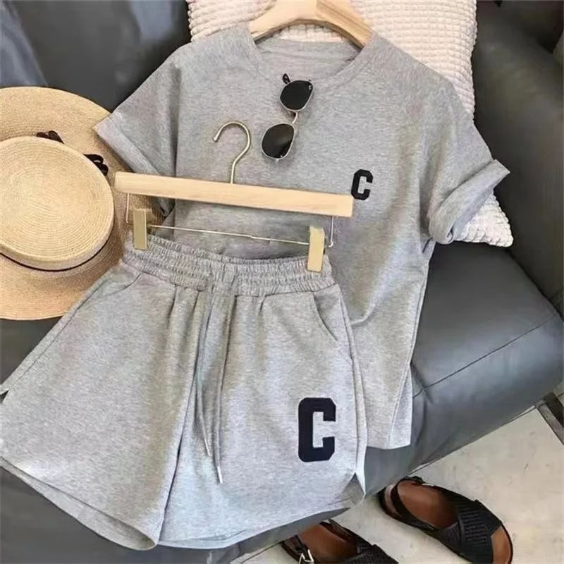 Womens Summer Two Piece Casual T Shirt and Shorts Set