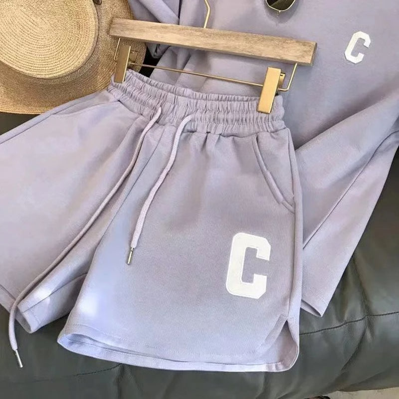 Womens Summer Two Piece Casual T Shirt and Shorts Set