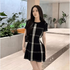 French Vintage Hepburn Knit Dress Elegant Waist Cinching Mini Dress