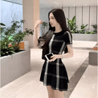 French Vintage Hepburn Knit Dress Elegant Waist Cinching Mini Dress