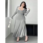 Plus Size A-Line Maxi Dress – Elegant Knit Waist-Slimming Casual Dress
