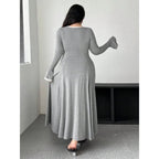 Plus Size A-Line Maxi Dress – Elegant Knit Waist-Slimming Casual Dress