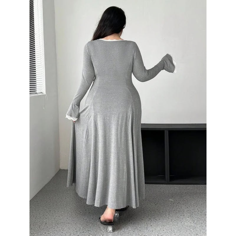 Plus Size A-Line Maxi Dress – Elegant Knit Waist-Slimming Casual Dress
