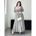 Plus Size A-Line Maxi Dress – Elegant Knit Waist-Slimming Casual Dress
