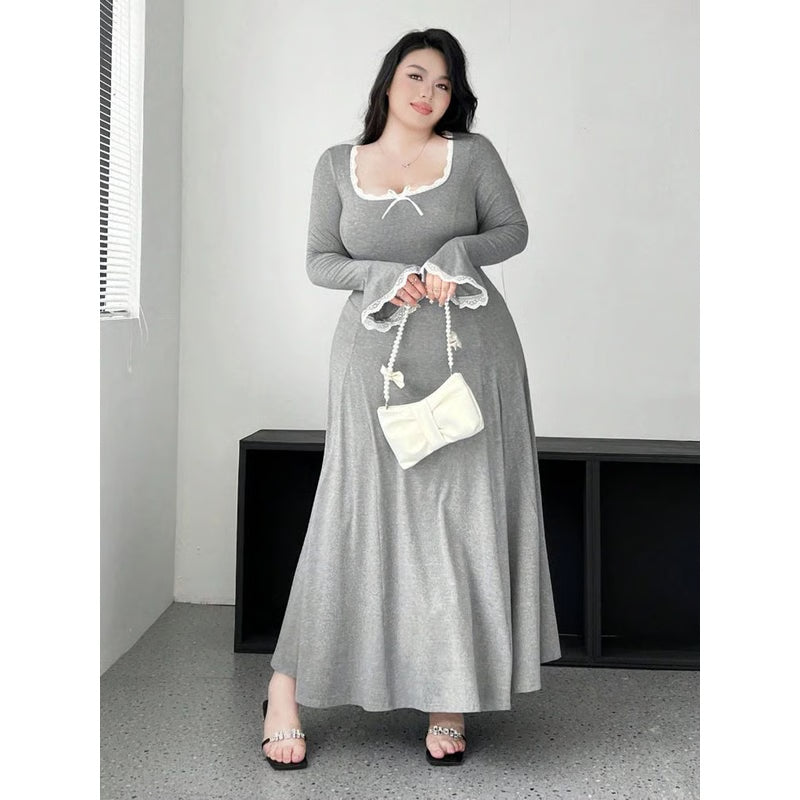 Plus Size A-Line Maxi Dress – Elegant Knit Waist-Slimming Casual Dress