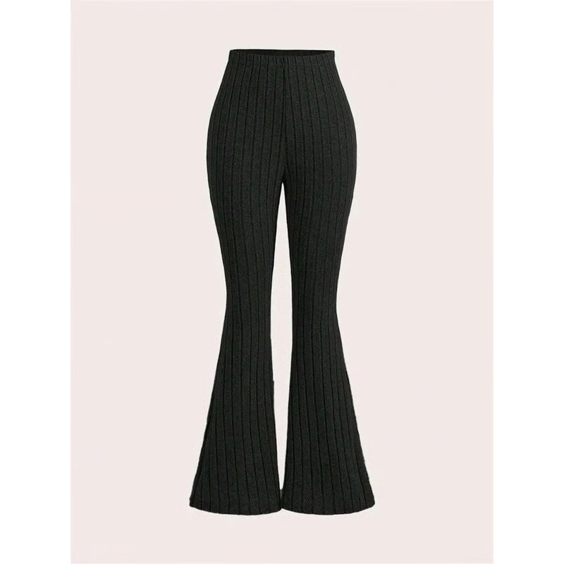 High Waist Ribbed Flared Leggings, Women's Solid Color, Slim Fit, Casual Workout Fitness, for Spring Autumn Winter