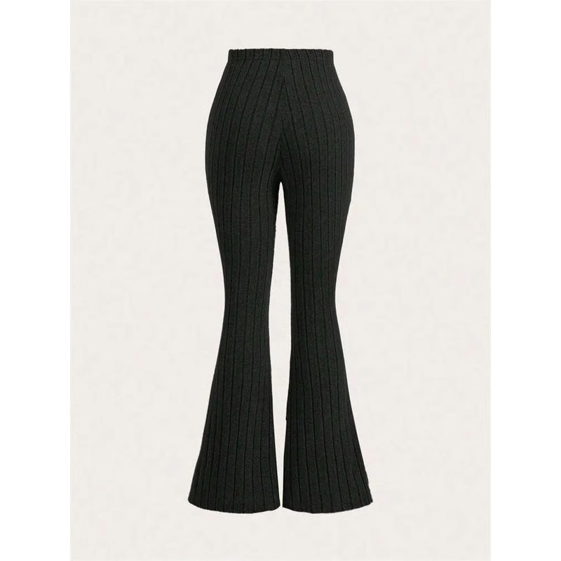High Waist Ribbed Flared Leggings, Women's Solid Color, Slim Fit, Casual Workout Fitness, for Spring Autumn Winter