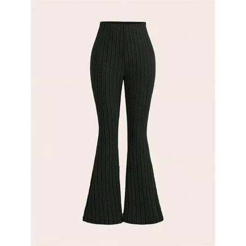 High Waist Ribbed Flared Leggings, Women's Solid Color, Slim Fit, Casual Workout Fitness, for Spring Autumn Winter