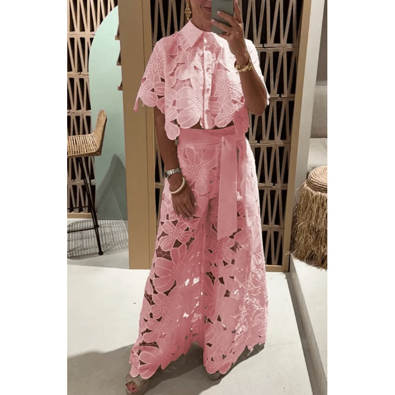 Elegant Lapel Shirt and Wide Leg Pants TwoPiece Suit for Women
