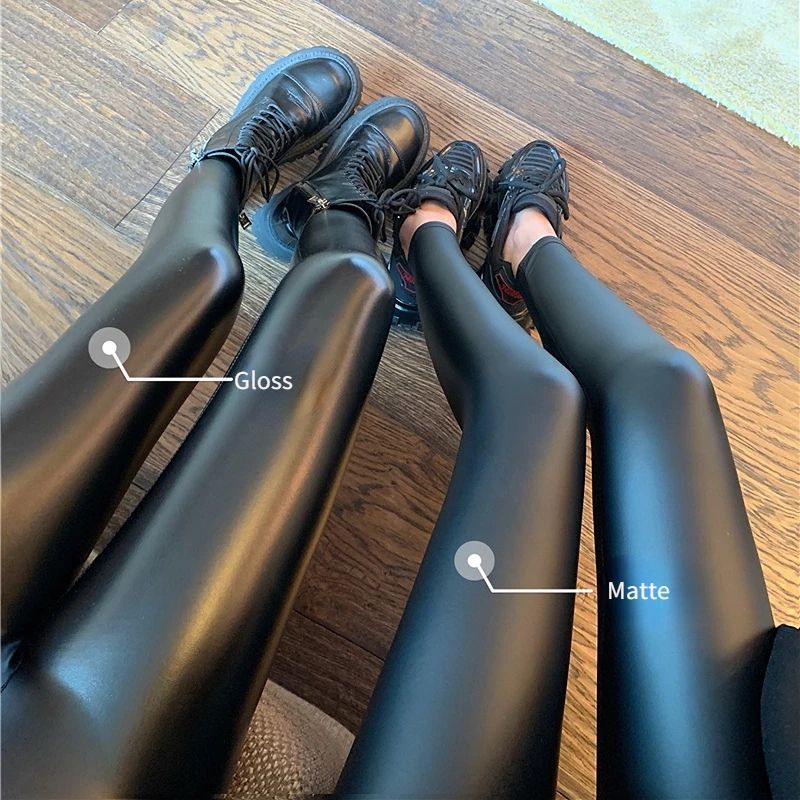 Womens High Waist PU Leather Push Up Leggings